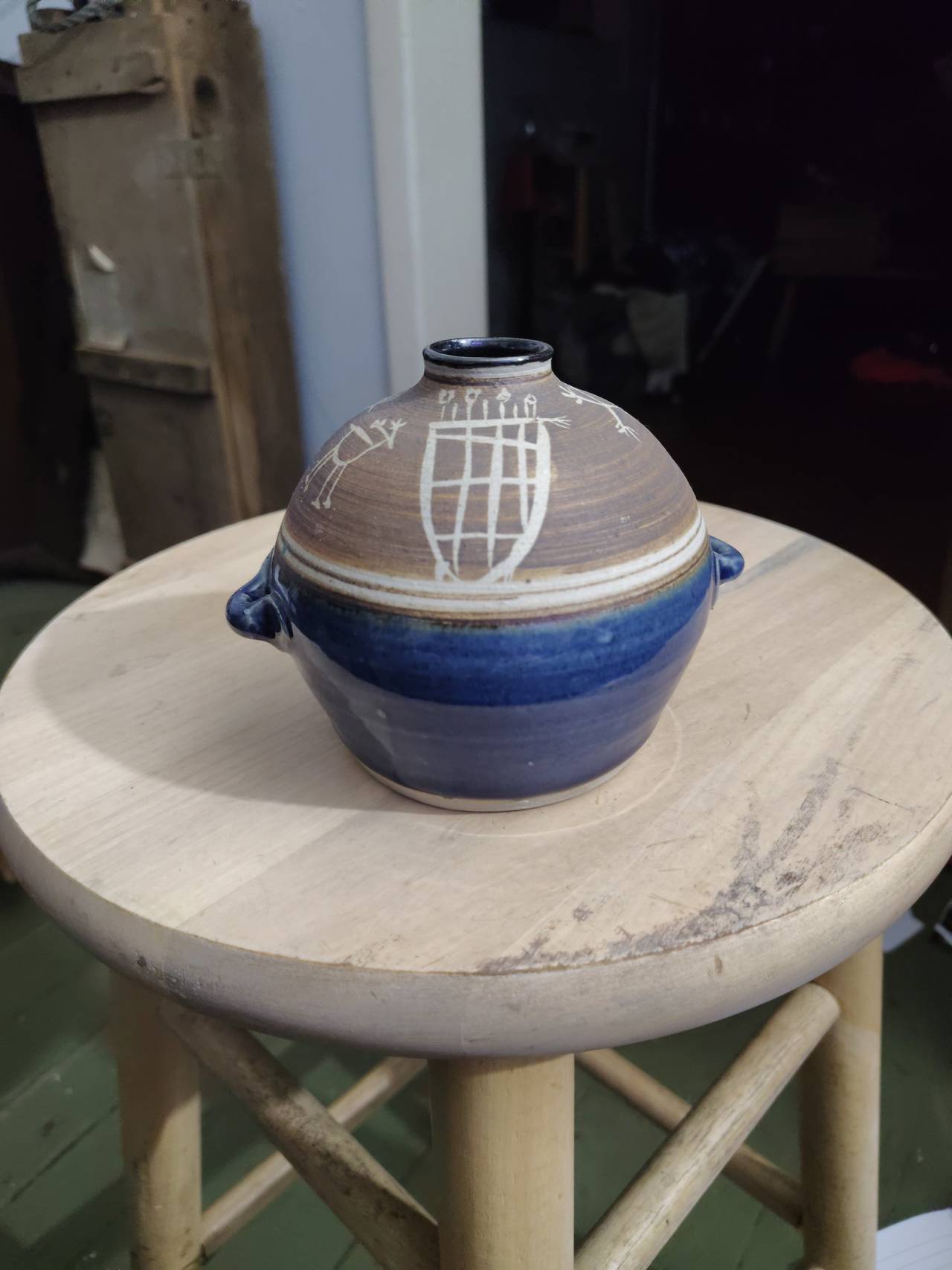 Handmade Studio Pottery Vase with Sgraffito Design