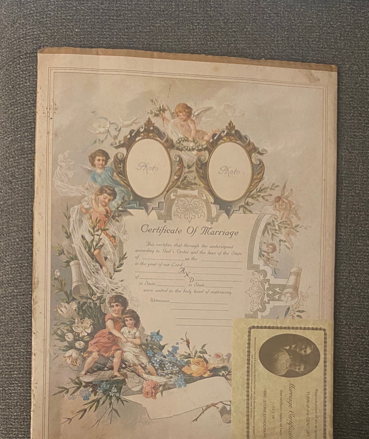 Vintage Victorian Marriage Certificate Reproduction