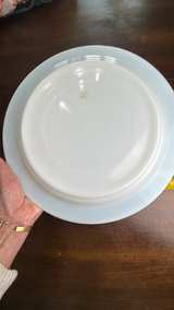 Set of 4 Vintage Pyrex Turquoise Band 12" Milk Glass Buffet Plates - Image 3
