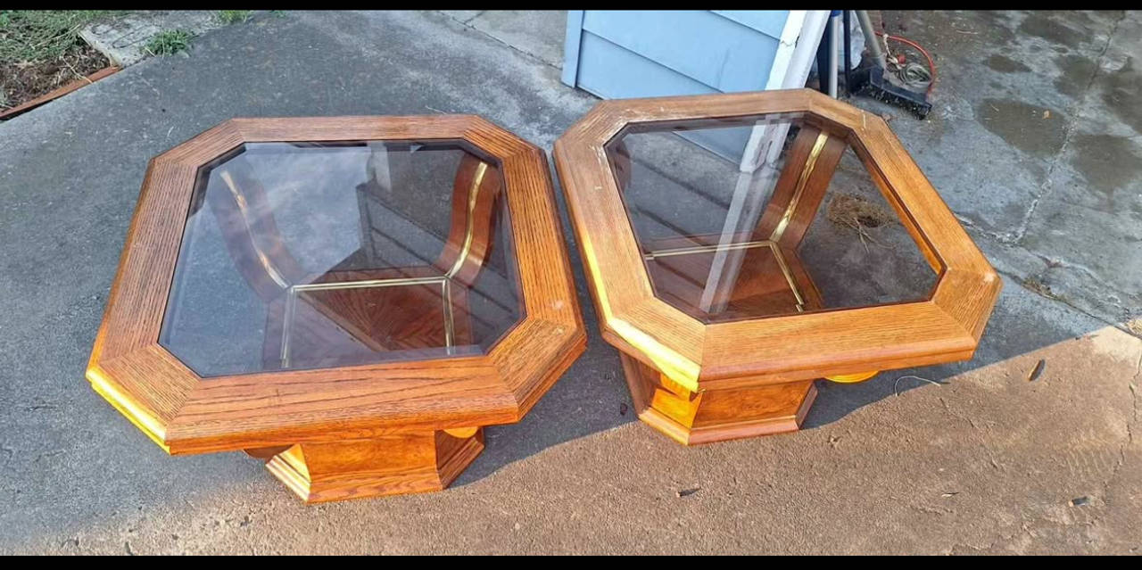 Vintage Octagon Glass Top End Tables