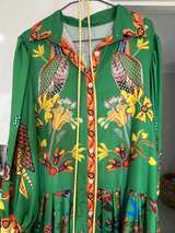 Green Bohemian Maxi Dress with Bird and Floral Print Size Medium - Image 2