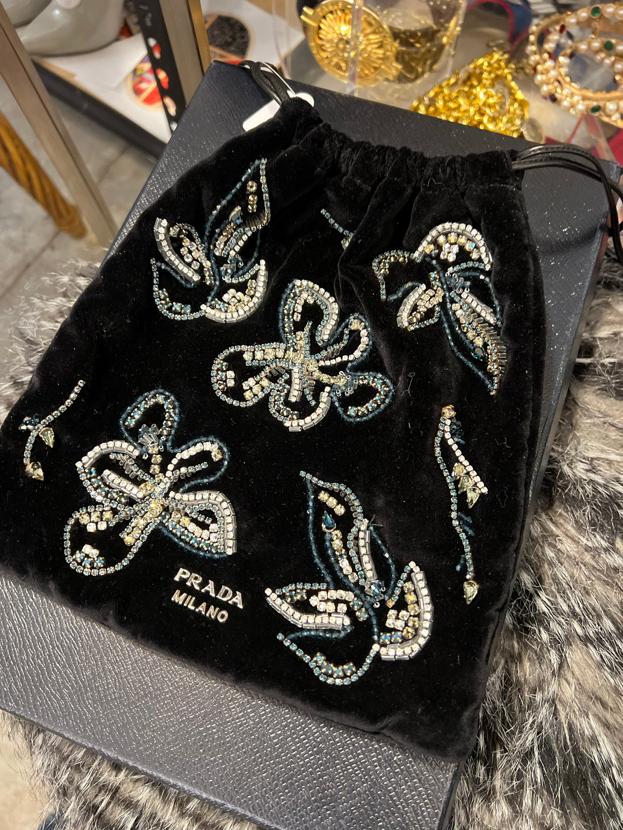 Prada Velvet Embellished Drawstring Pouch