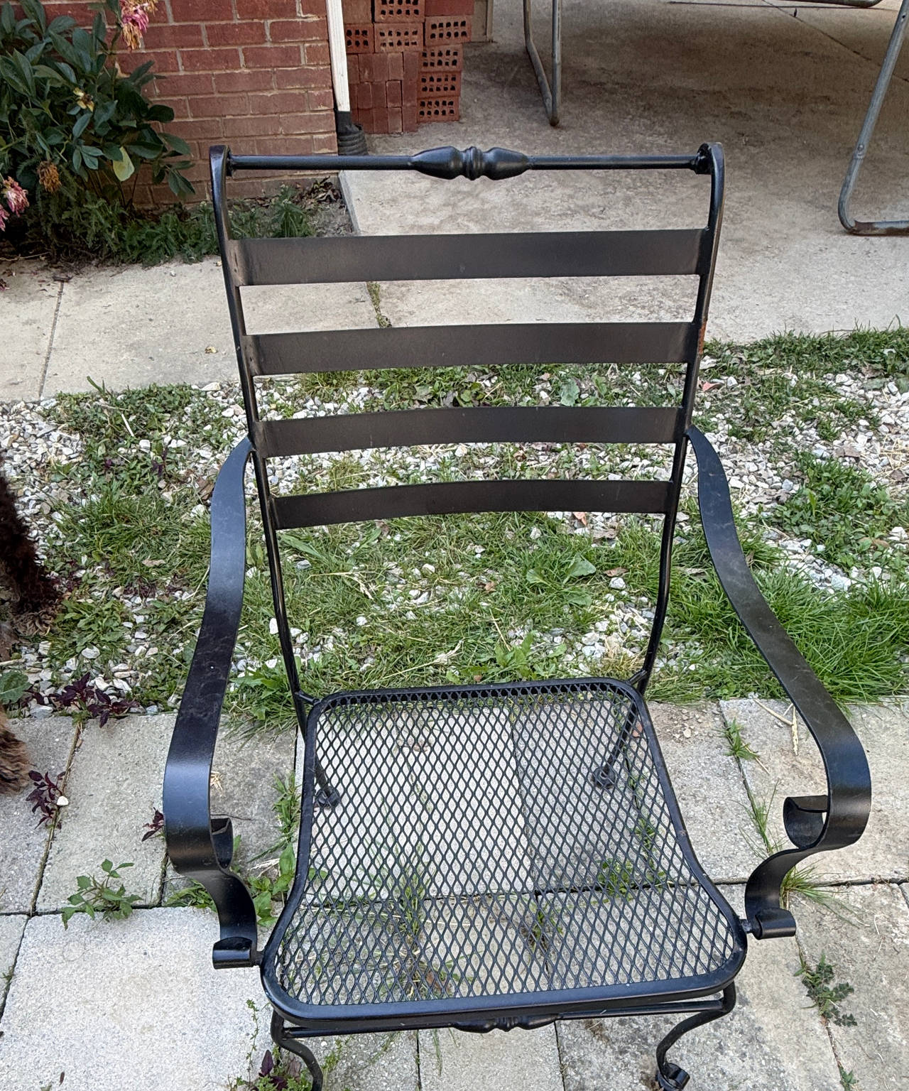 Wrought Iron Patio Armchair with Mesh Seat