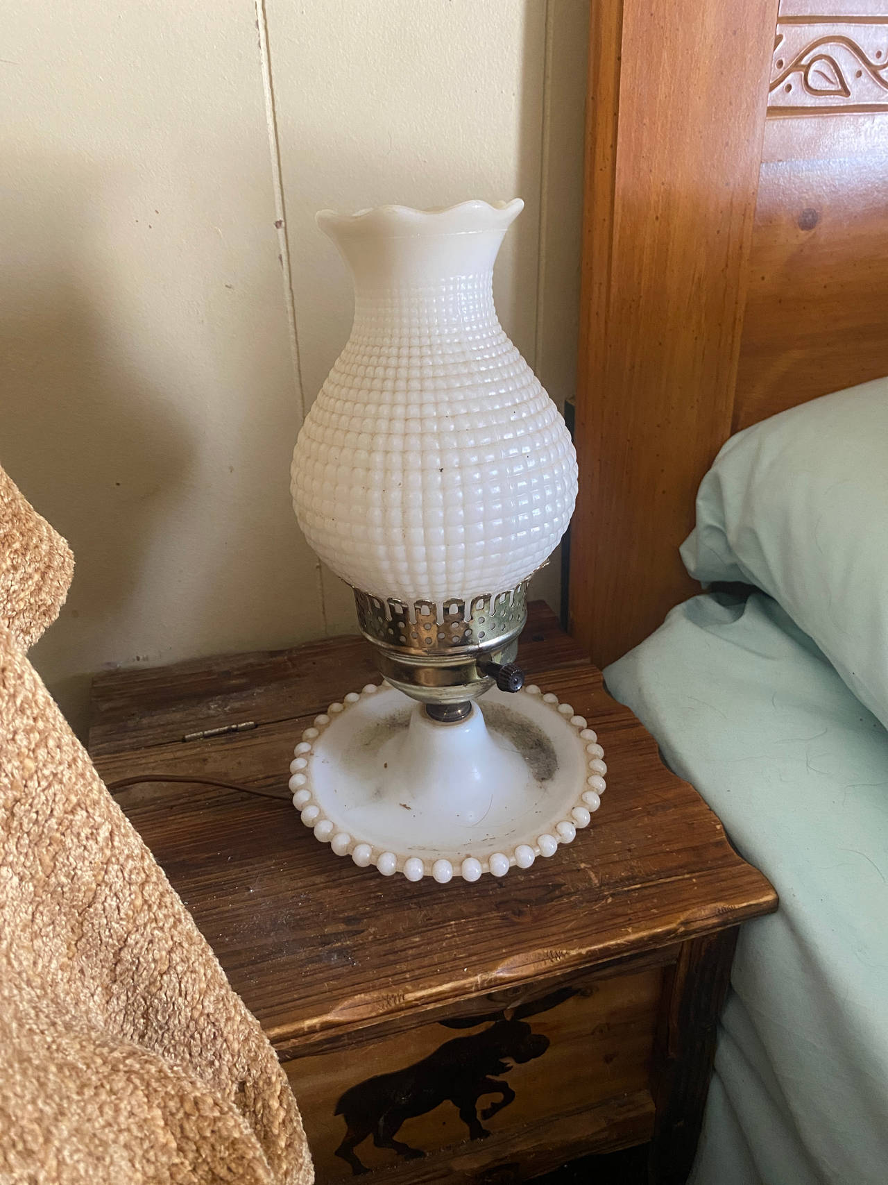 Fenton Hobnail Milk Glass Hurricane Lamp