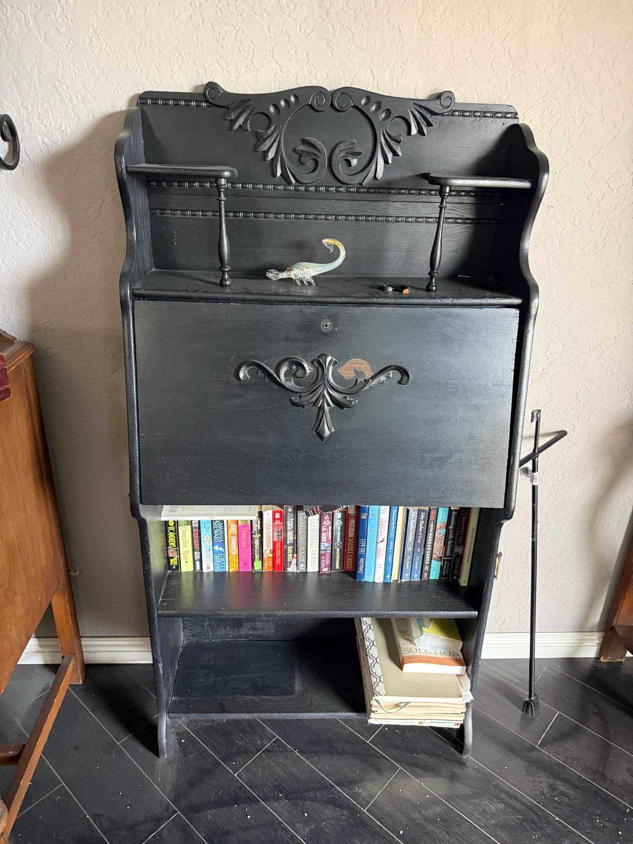 Vintage Black Painted Secretary Desk