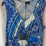 New direction sz L Blue Geometric Print Maxi Dress beaded accent v neck - Image 3