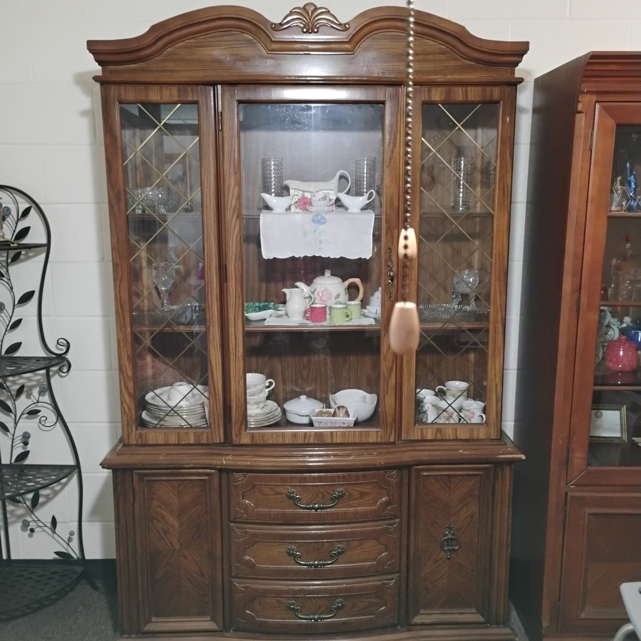 Vintage Wood China Cabinet Hutch