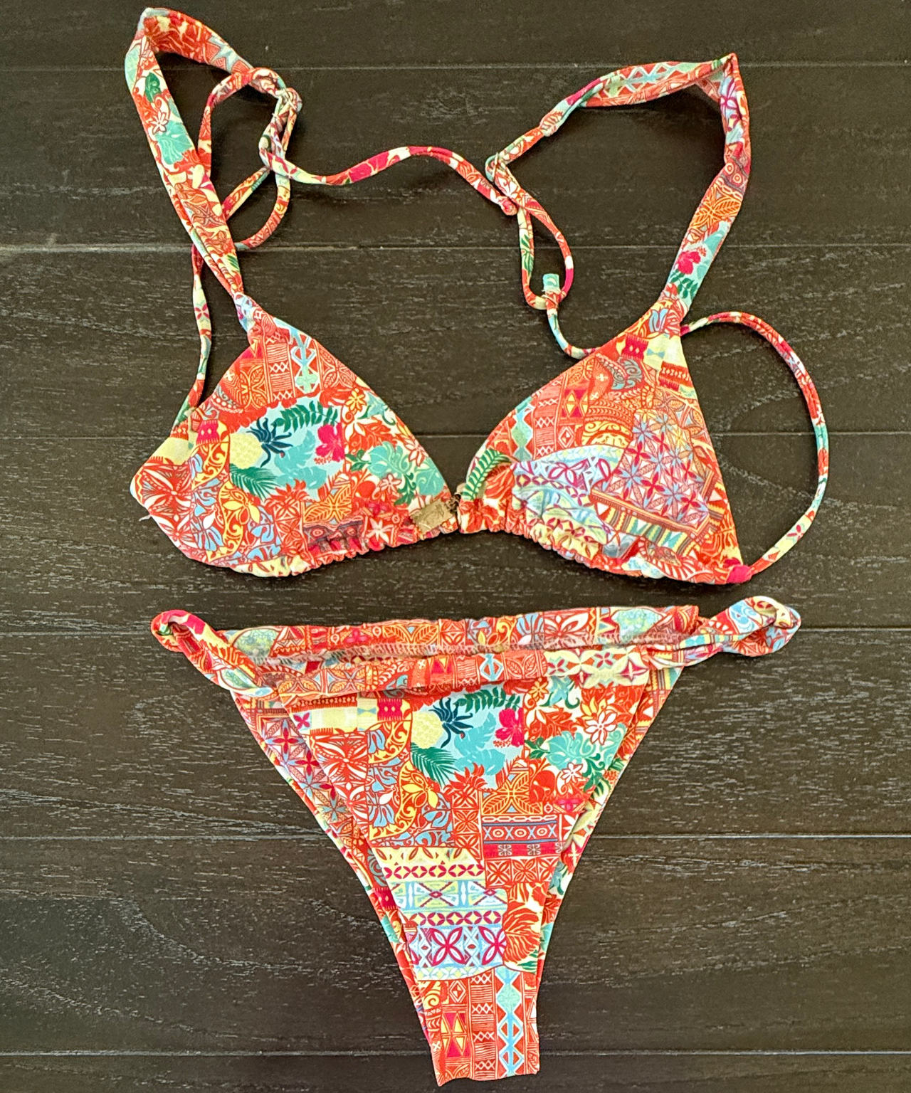 PilyQ Tiki Patchwork Triangle Bikini Set size small
