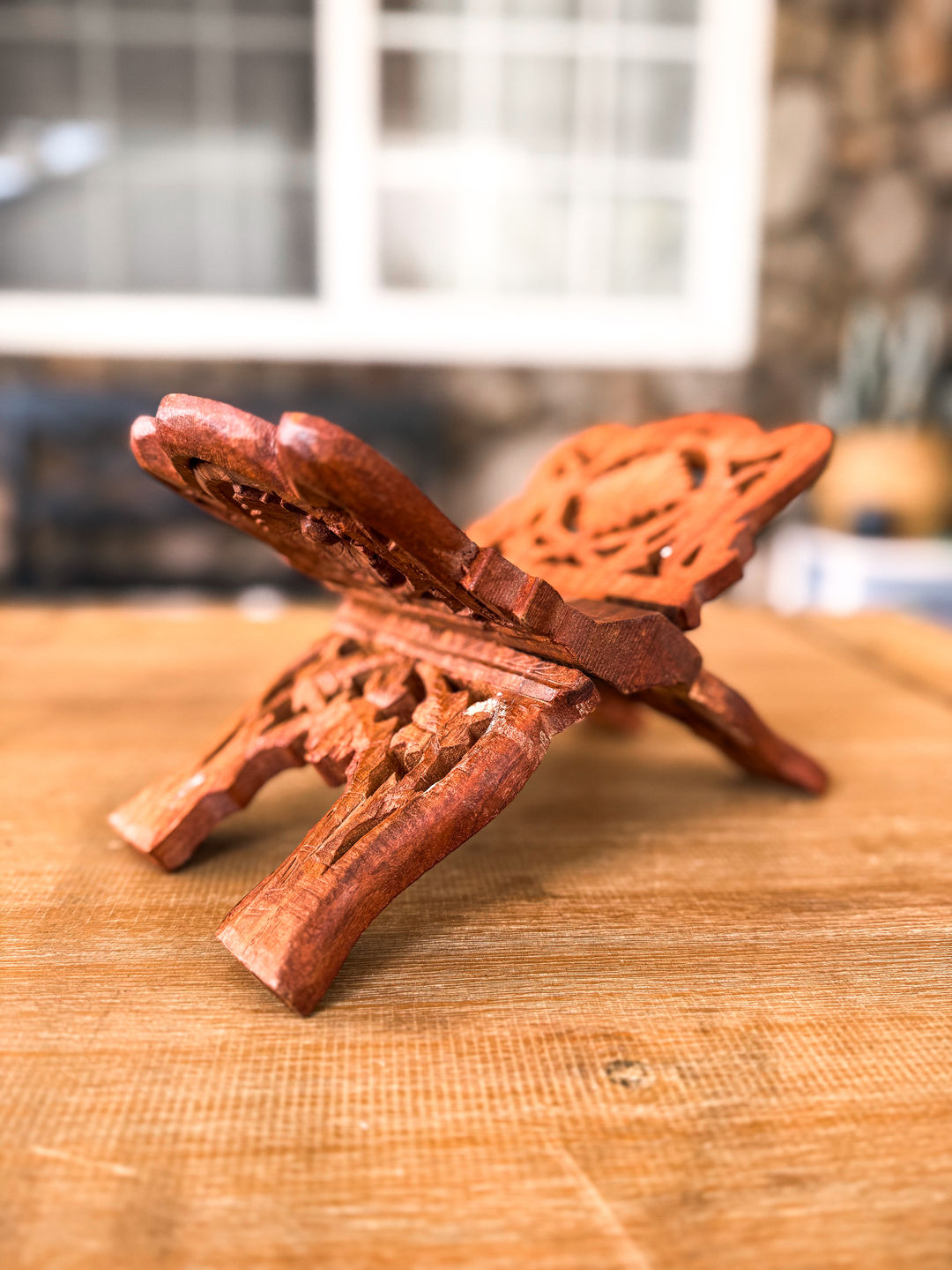 Hand Carved Wooden Folding Book Stand (Rehal)