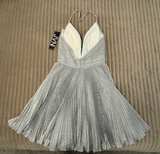JVN by Jovani Silver Glitter Pleated Cocktail Dress - Image 6
