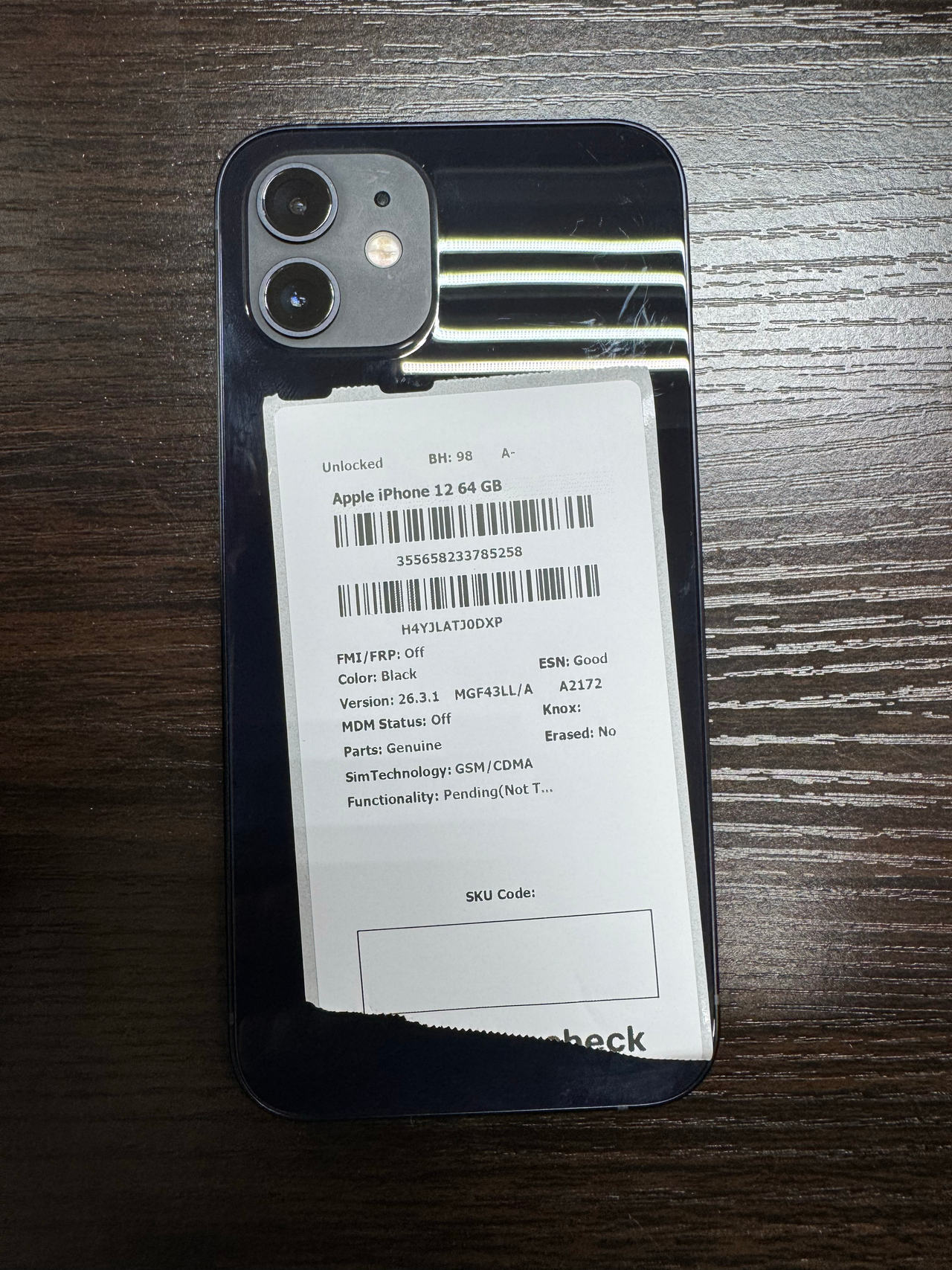Apple iPhone 12 64GB Black Unlocked 98% Battery