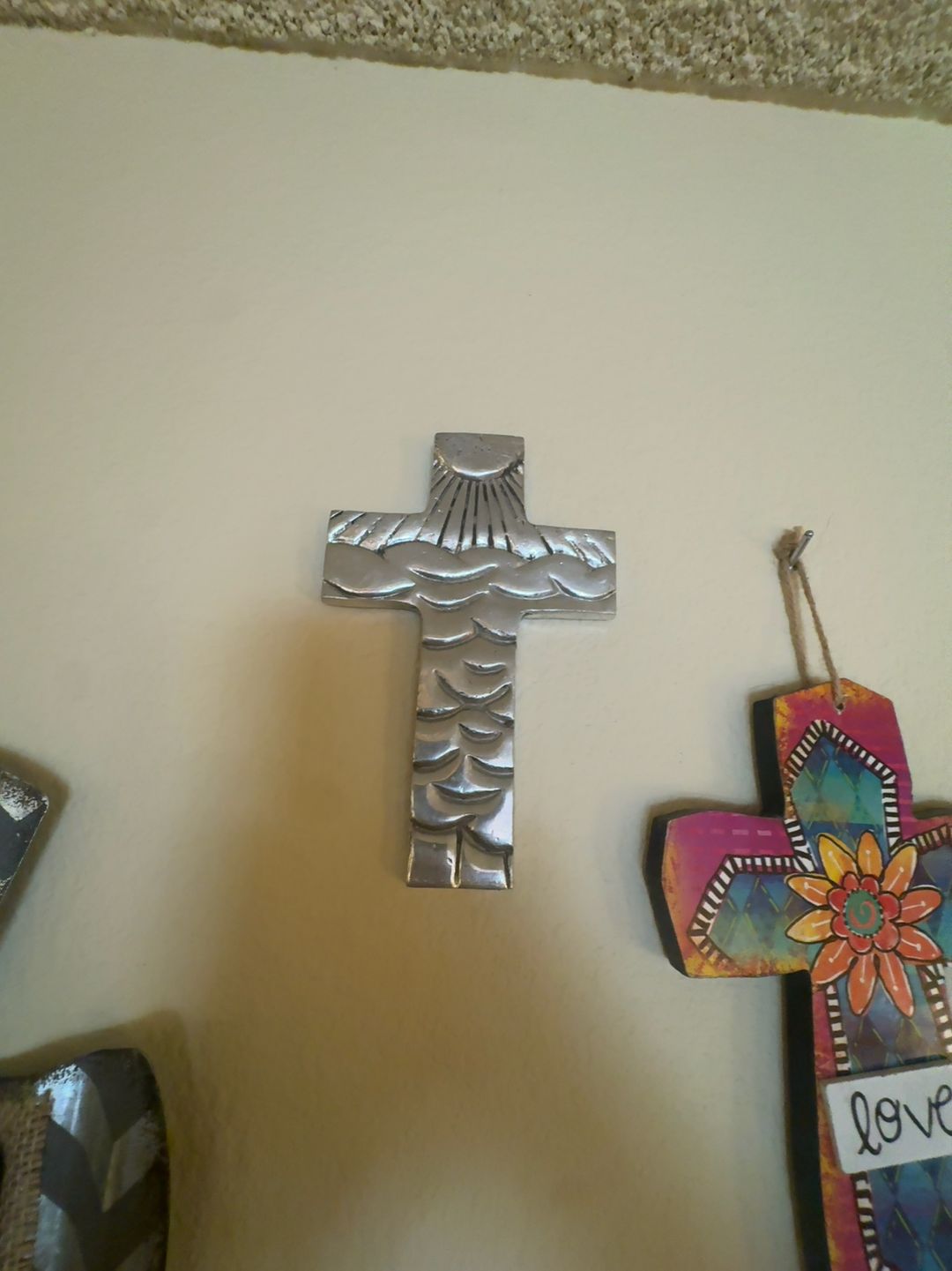 Mexican Pewter Cross Wall Hanging Silver
