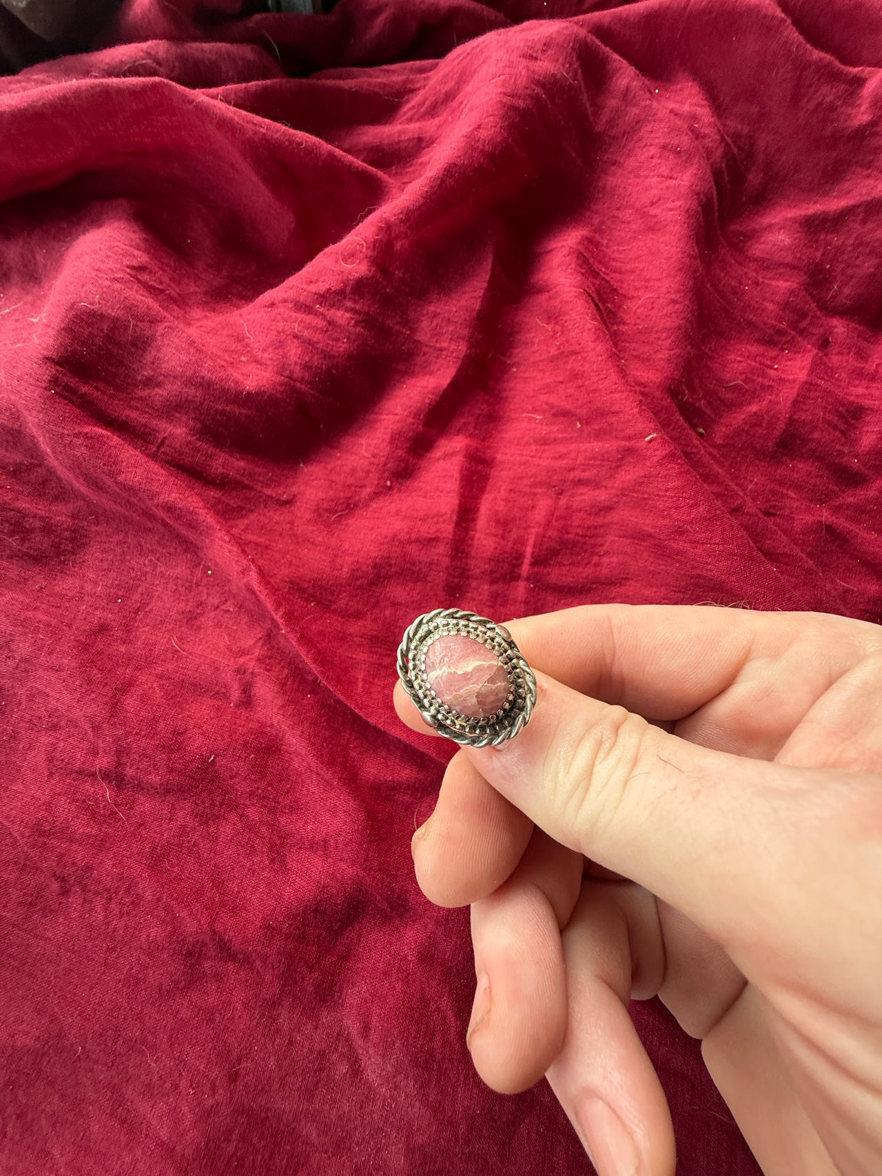 Vintage Rhodochrosite Silver Tone Ring