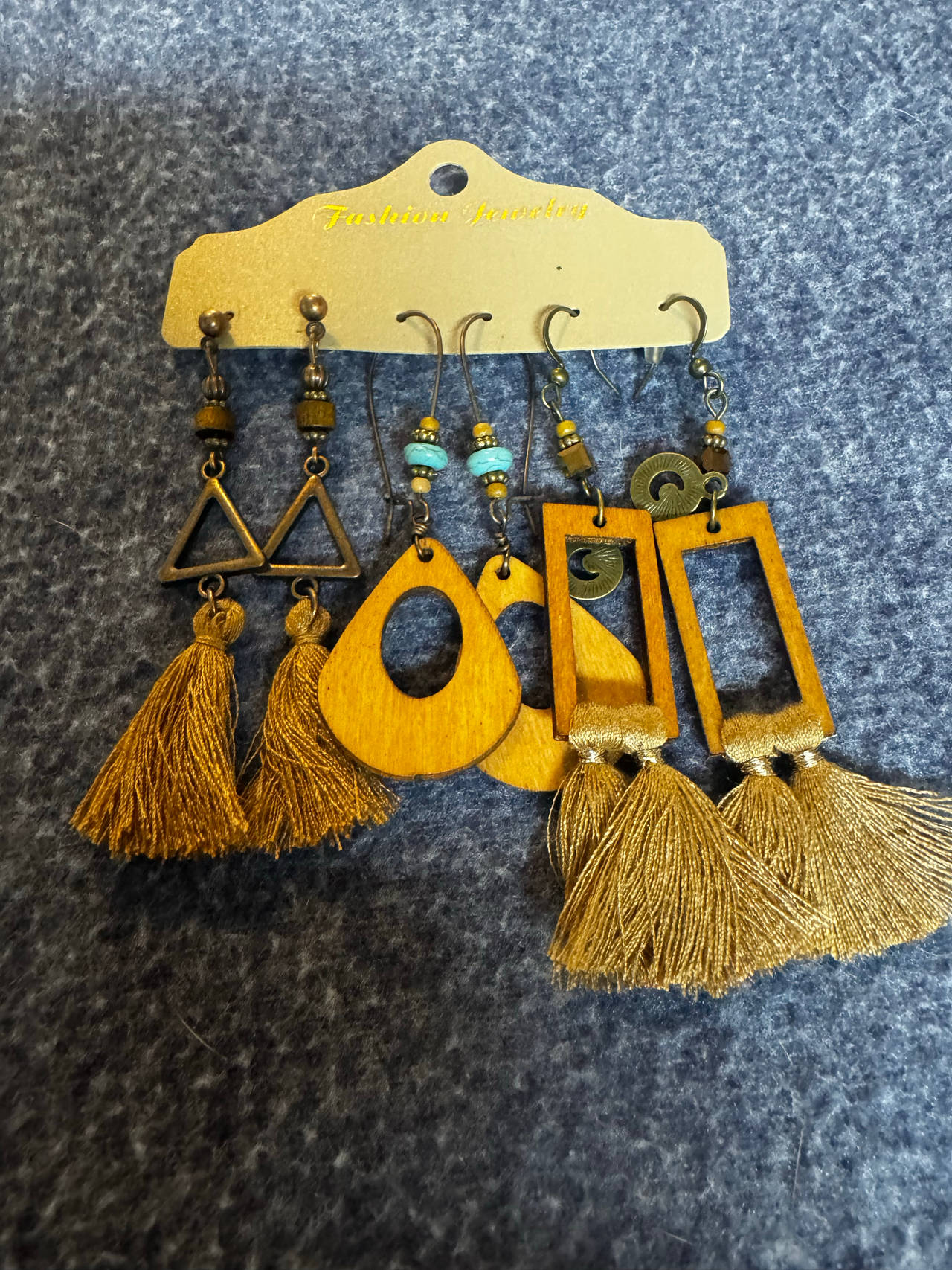 Bohemian Wood and Tassel Earring Set - 3 Pairs
