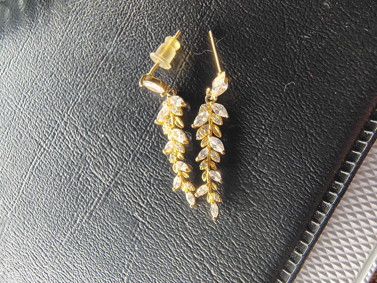 Gold Tone Marquise Leaf Vine Drop Earrings