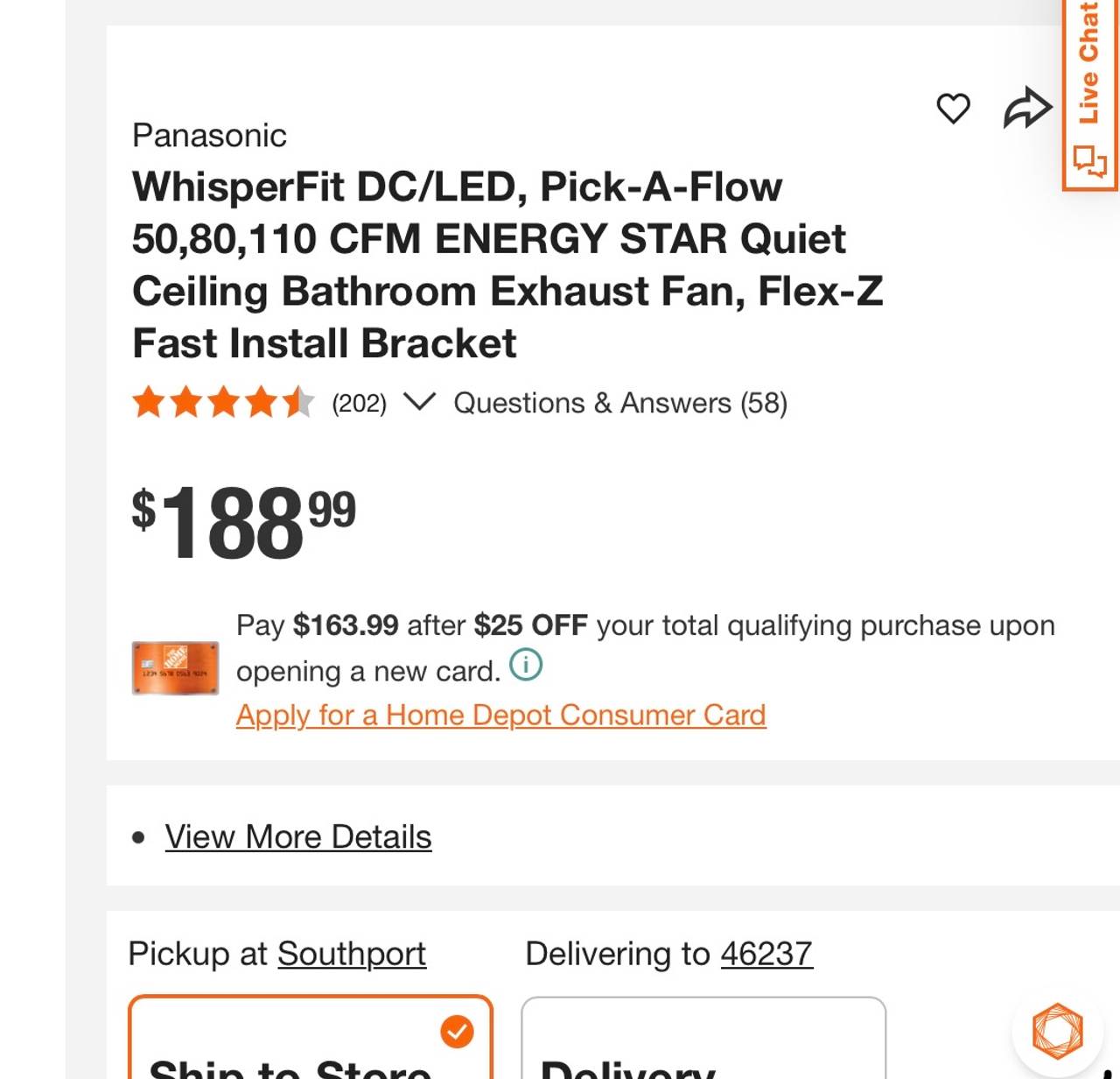 Panasonic WhisperFit DC/LED Bathroom Exhaust Fan - Brand New