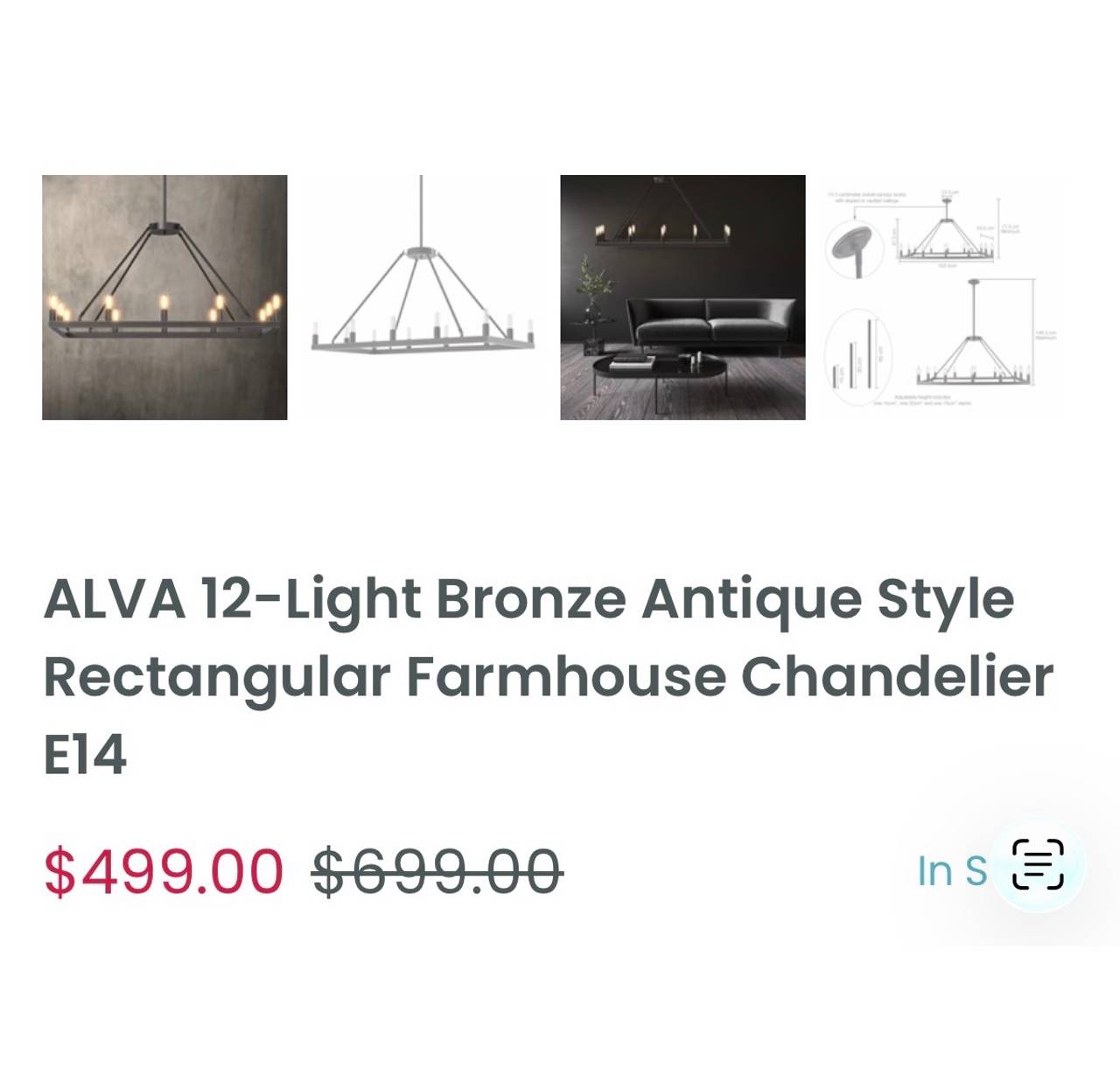 Alva 12-Light Bronze Antique Style Rectangular Farmhouse Chandelier E14