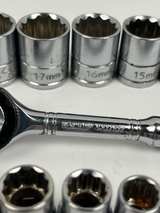 Set of 26 pc 12 Point Socket Standard Metric Ratchet Extension Benchtop - Image 7