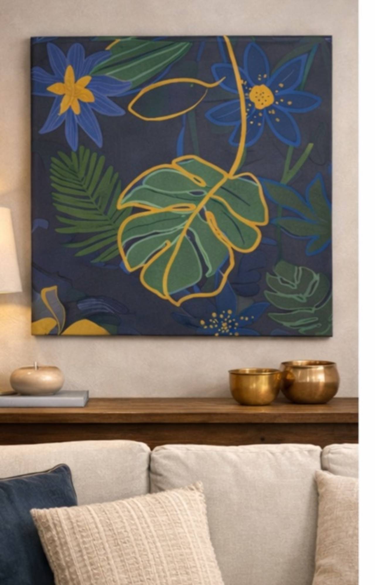 Tropical Leaf Canvas Art – Dark Teal