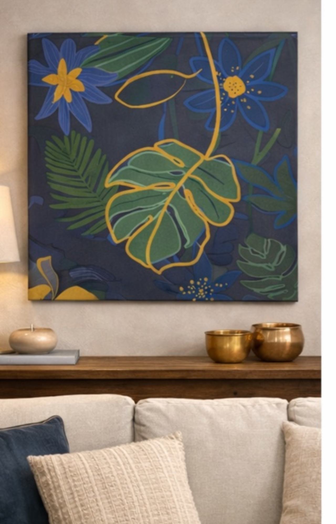 Tropical Leaf Canvas Art – Dark Teal