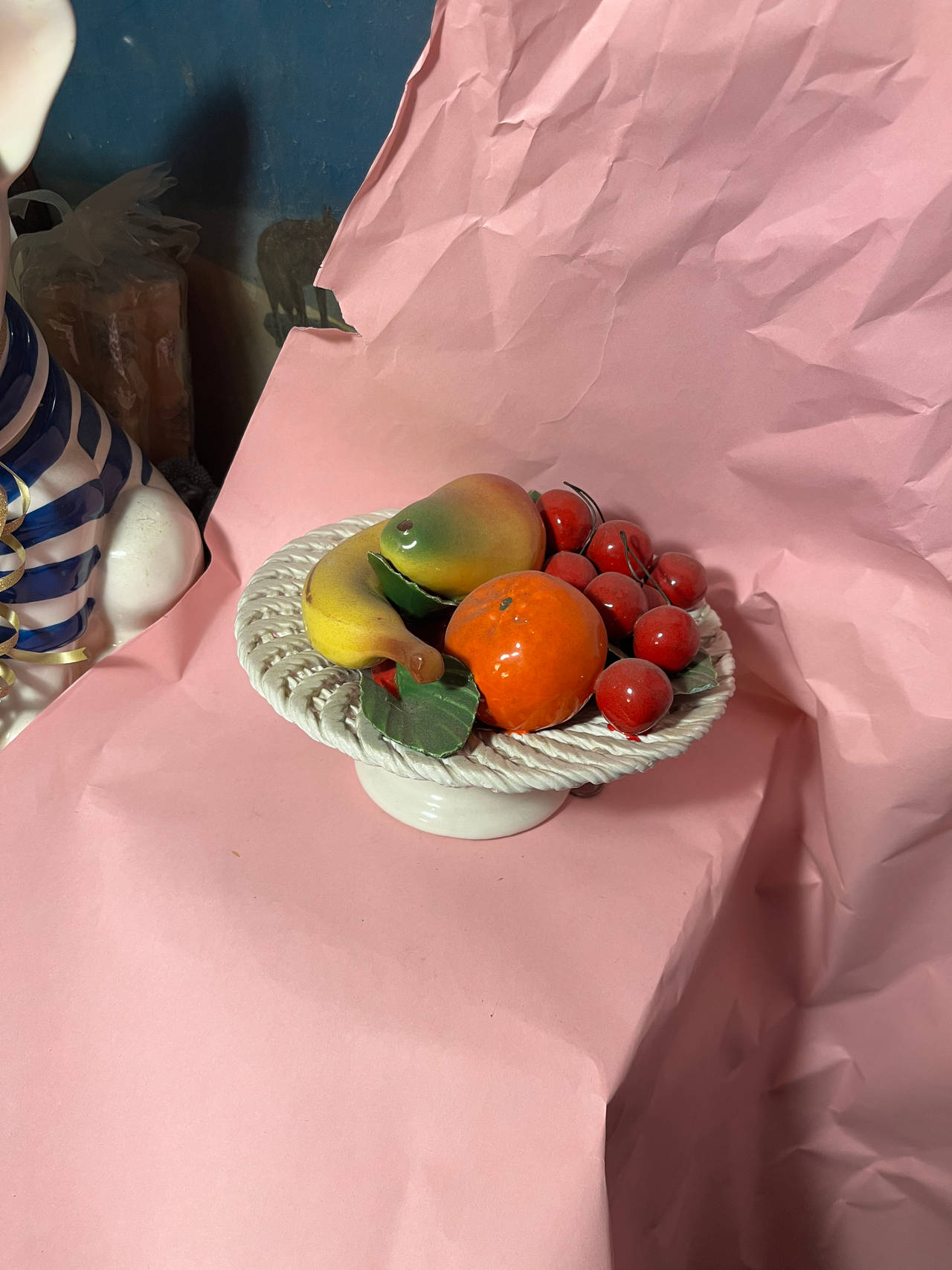 Vintage Ceramic Fruit Basket Centerpiece