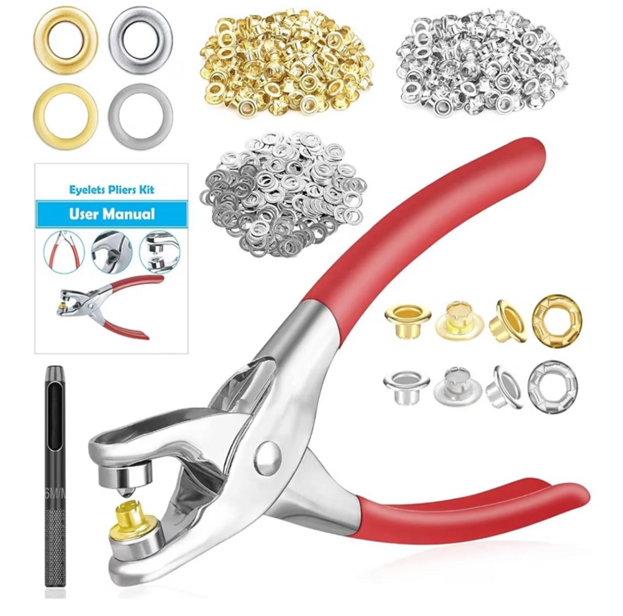 803Pcs Grommet Eyelet Pliers Kit, 1/4 Inch Grommet Tool Kit with 800 Metal