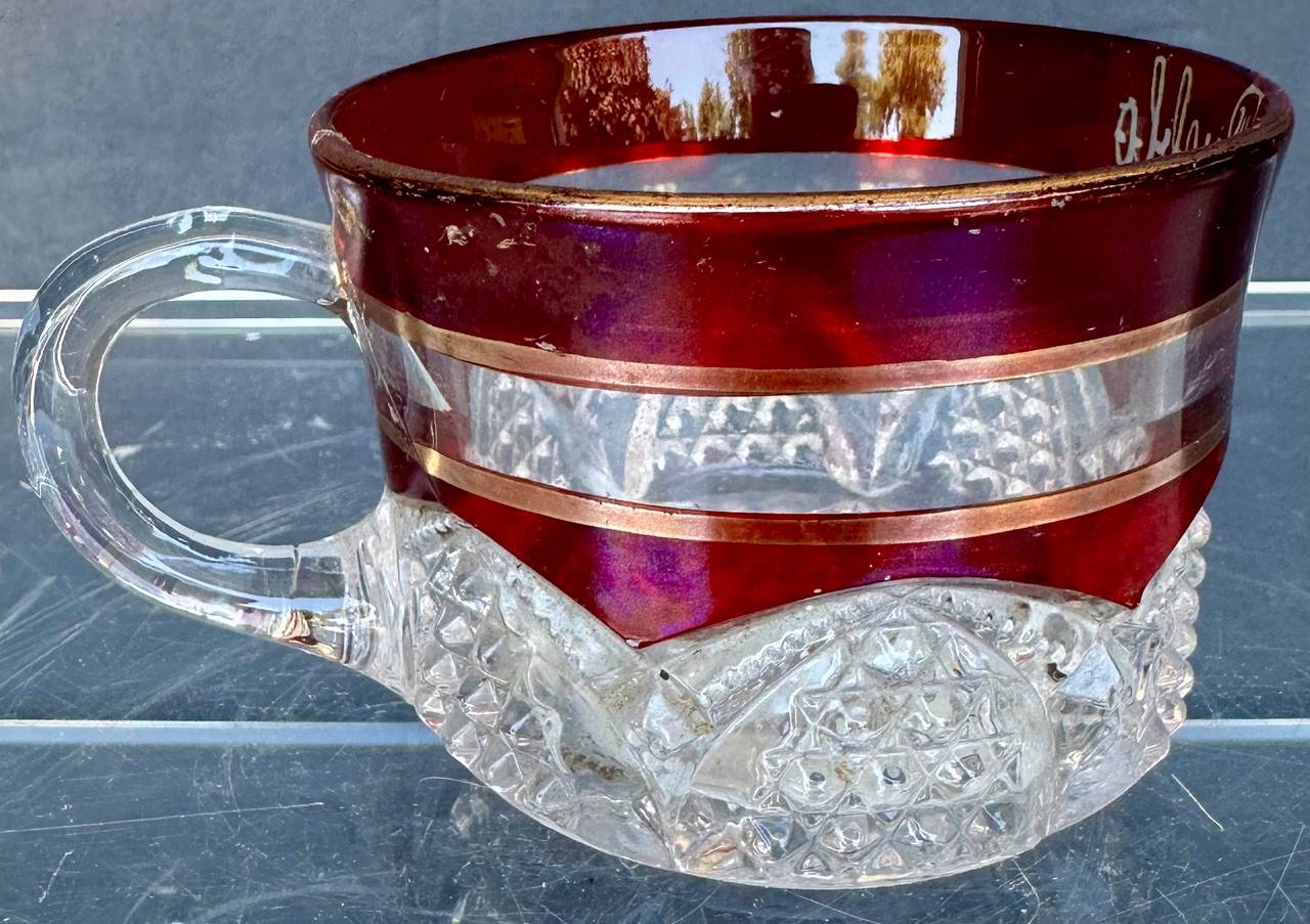Antique Ruby Flash Souvenir Glass Cup