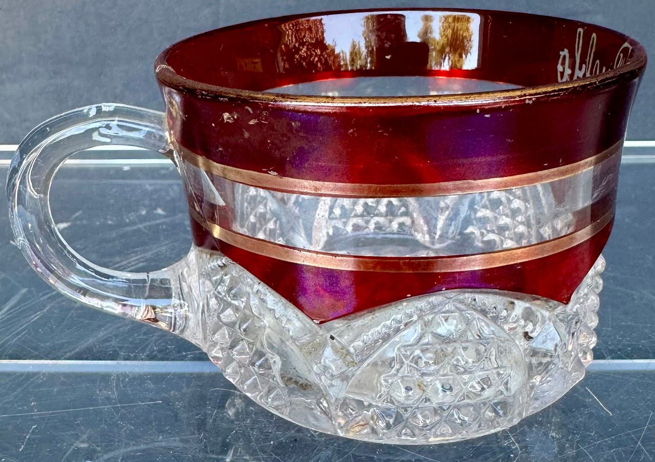 Antique Ruby Flash Souvenir Glass Cup