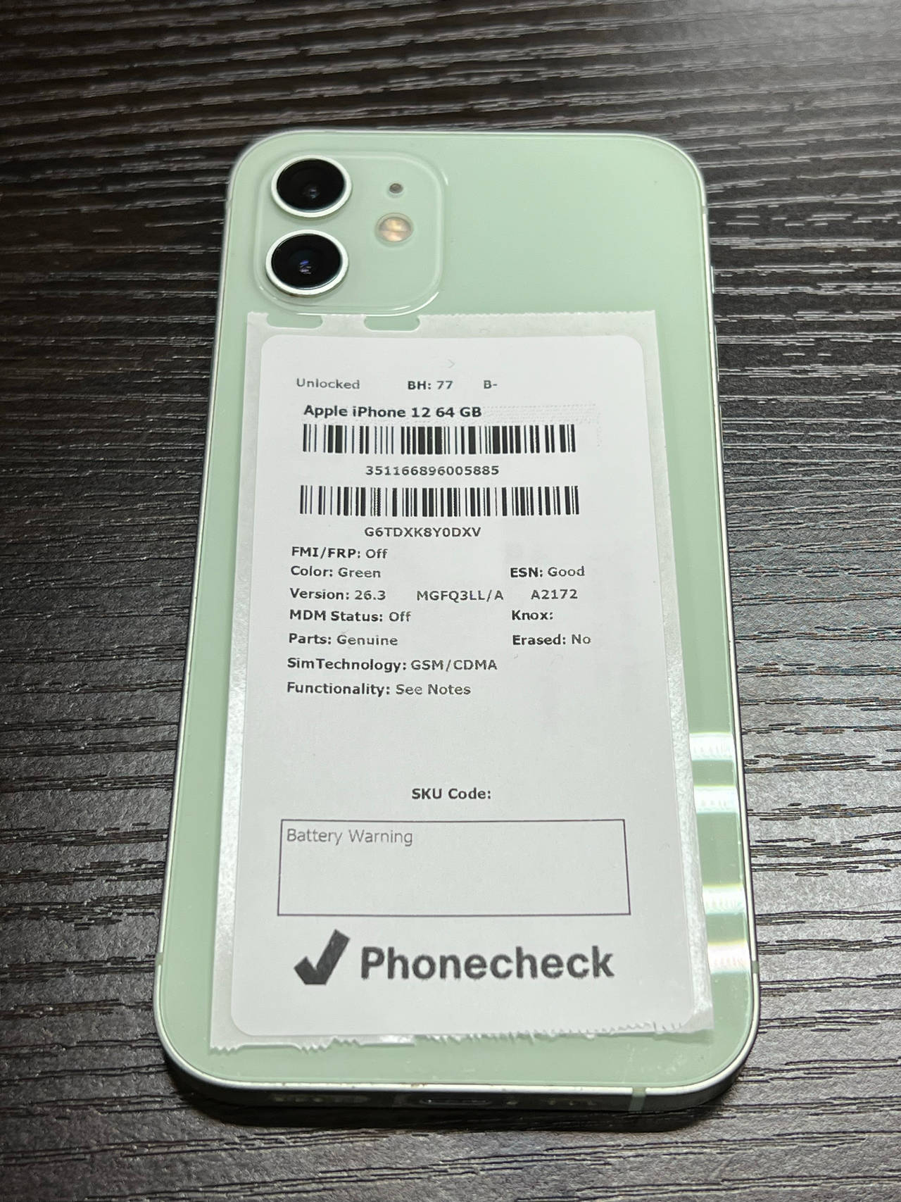 Apple iPhone 12 64GB Green unlocked 77% battery health