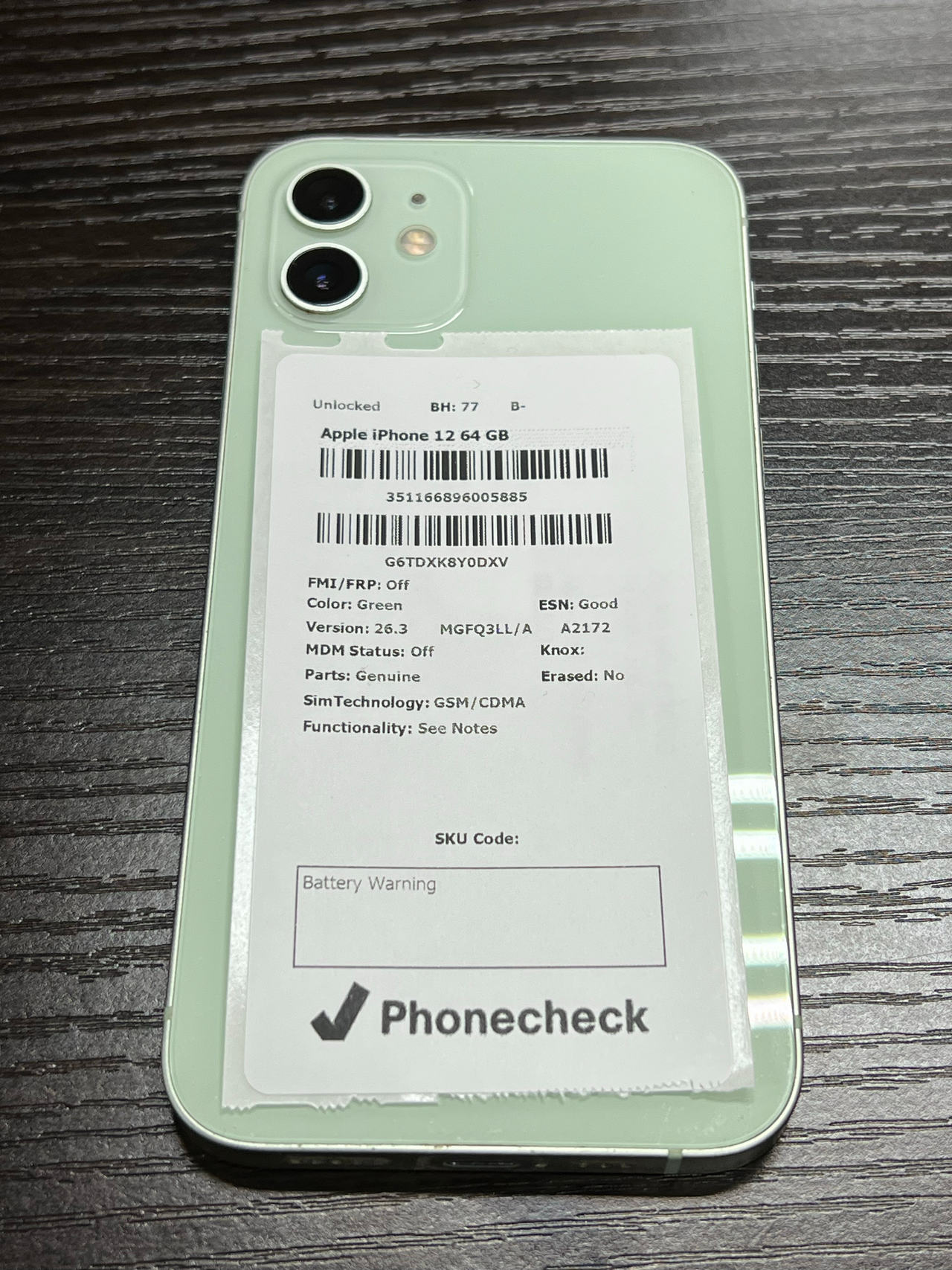 Apple iPhone 12 64GB Green unlocked 77% battery health