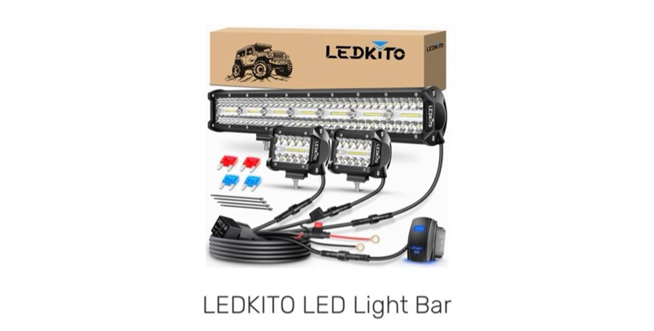 LEDKITO 12‑Inch LED Light Bar Kit with 2 × 4‑Inch Pods and Rocker Switch