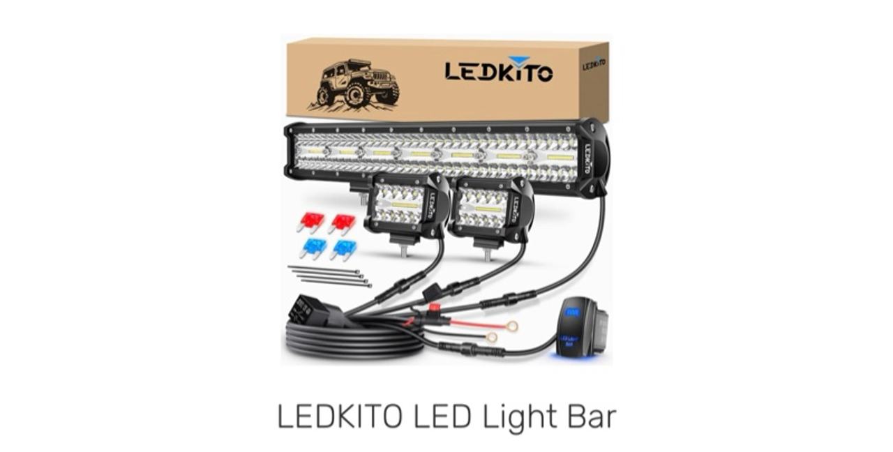 LEDKITO 12‑Inch LED Light Bar Kit with 2 × 4‑Inch Pods and Rocker Switch