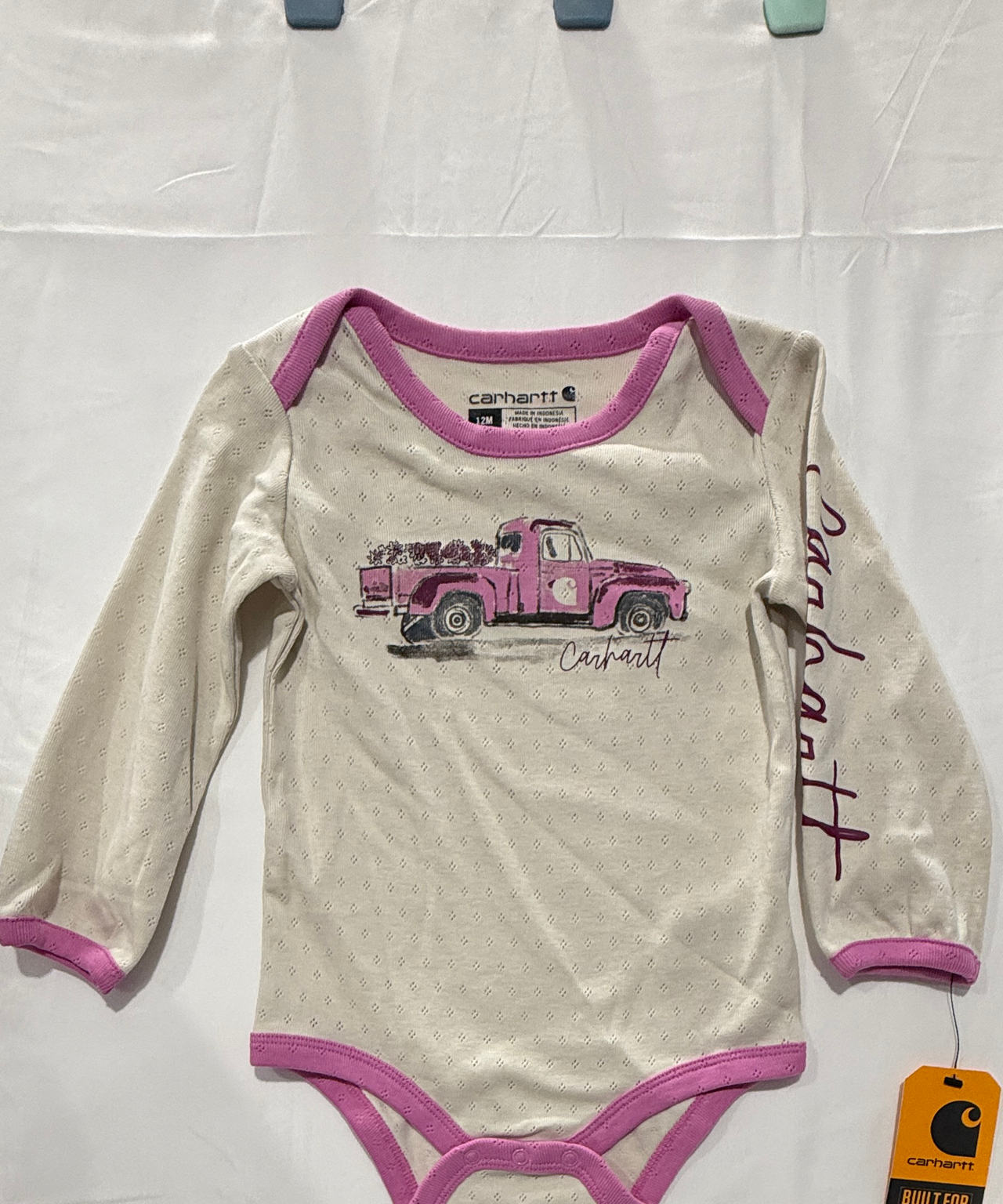 Carhartt Baby Girls' Long-Sleeve Pointelle Truck Bodysuit