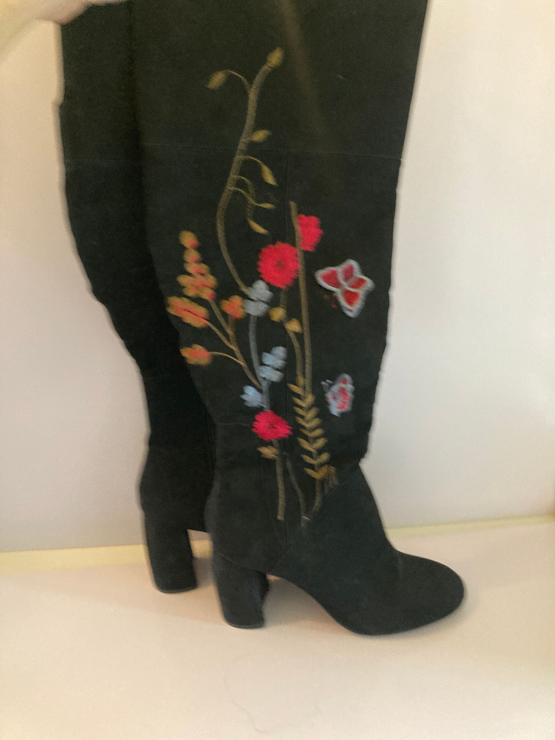 Embroidered Suede Over-the-Knee Boots