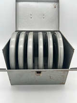 Vintage Brumberger Metal 8mm Film Reel Storage Case w/ 6 Empty 7” Reels Cans: - Image 1