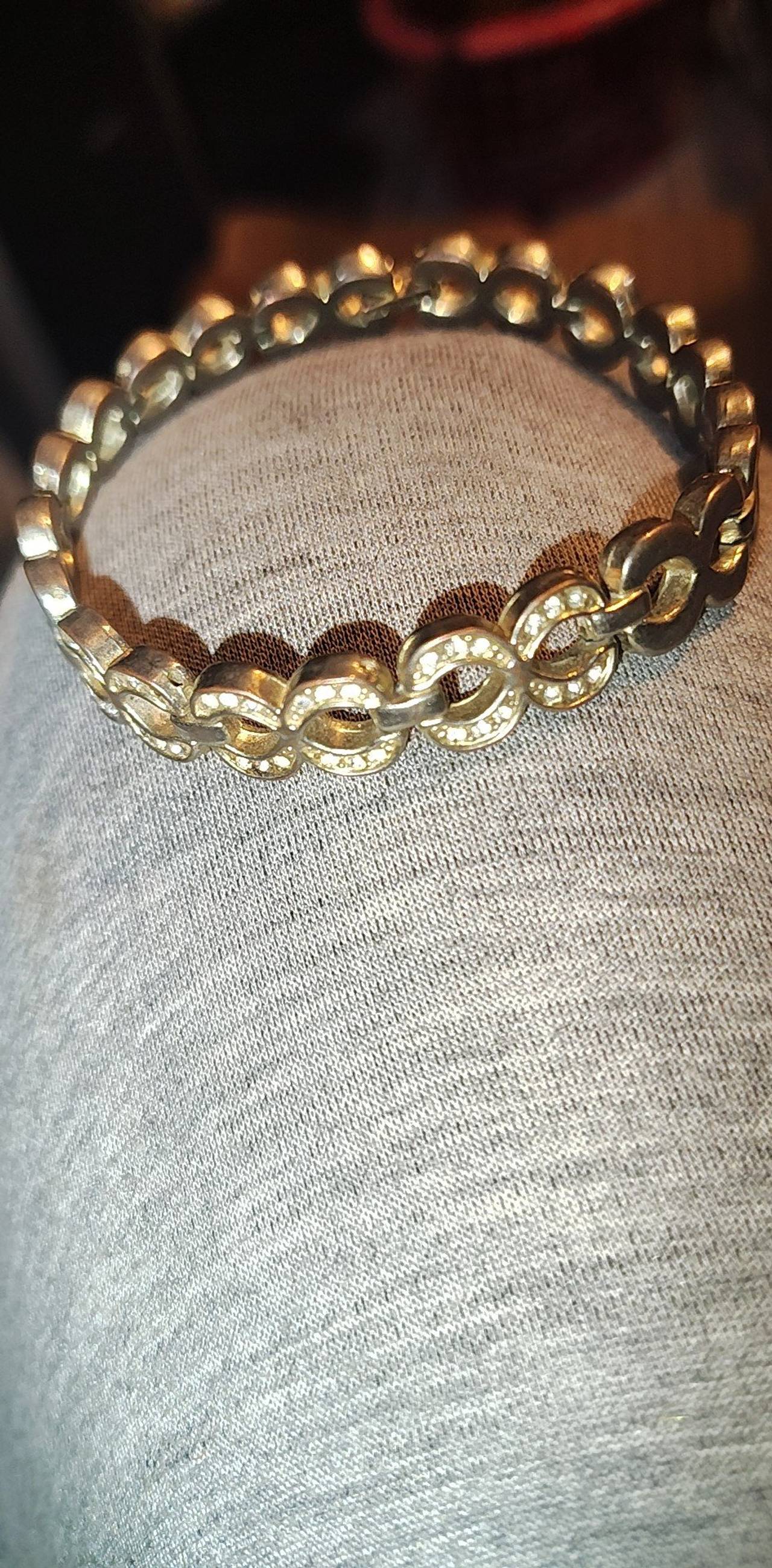 Gold Tone Rhinestone Interlocking Link Bracelet
