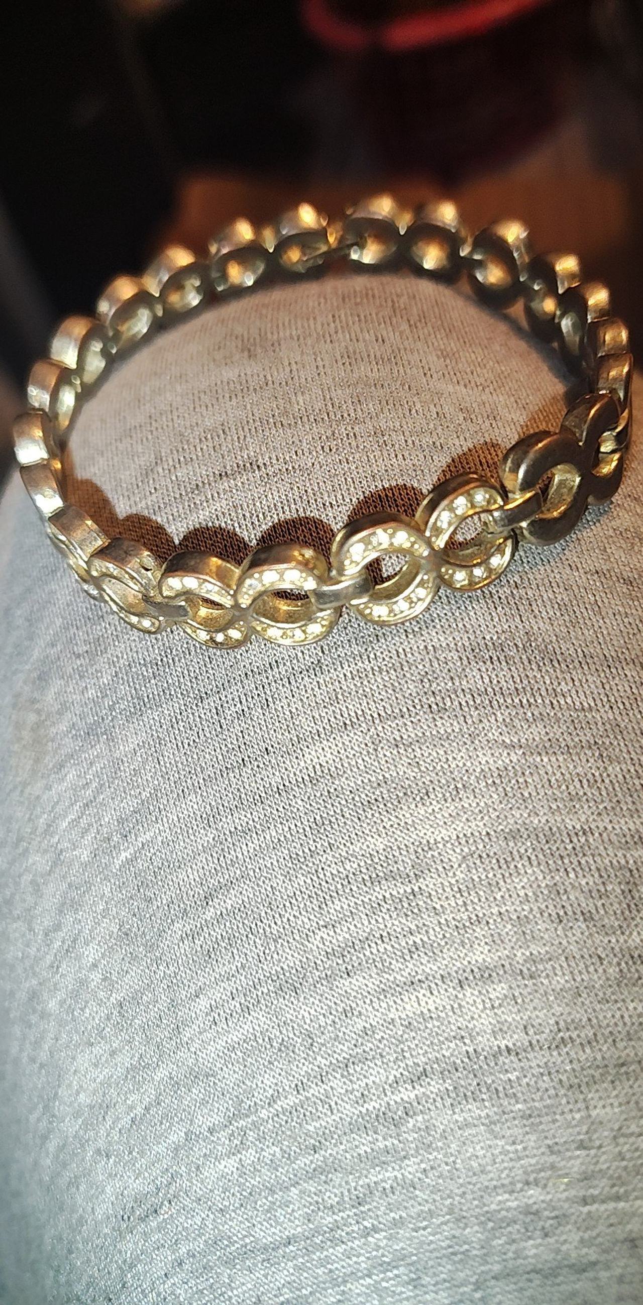 Gold Tone Rhinestone Interlocking Link Bracelet