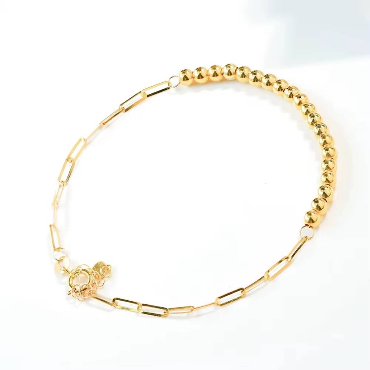 PURE 18k  Bead and Paperclip Chain Necklace