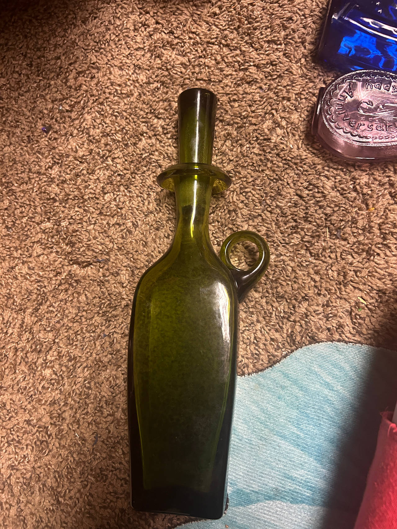 Mid-Century Modern Olive Green Glass Decanter