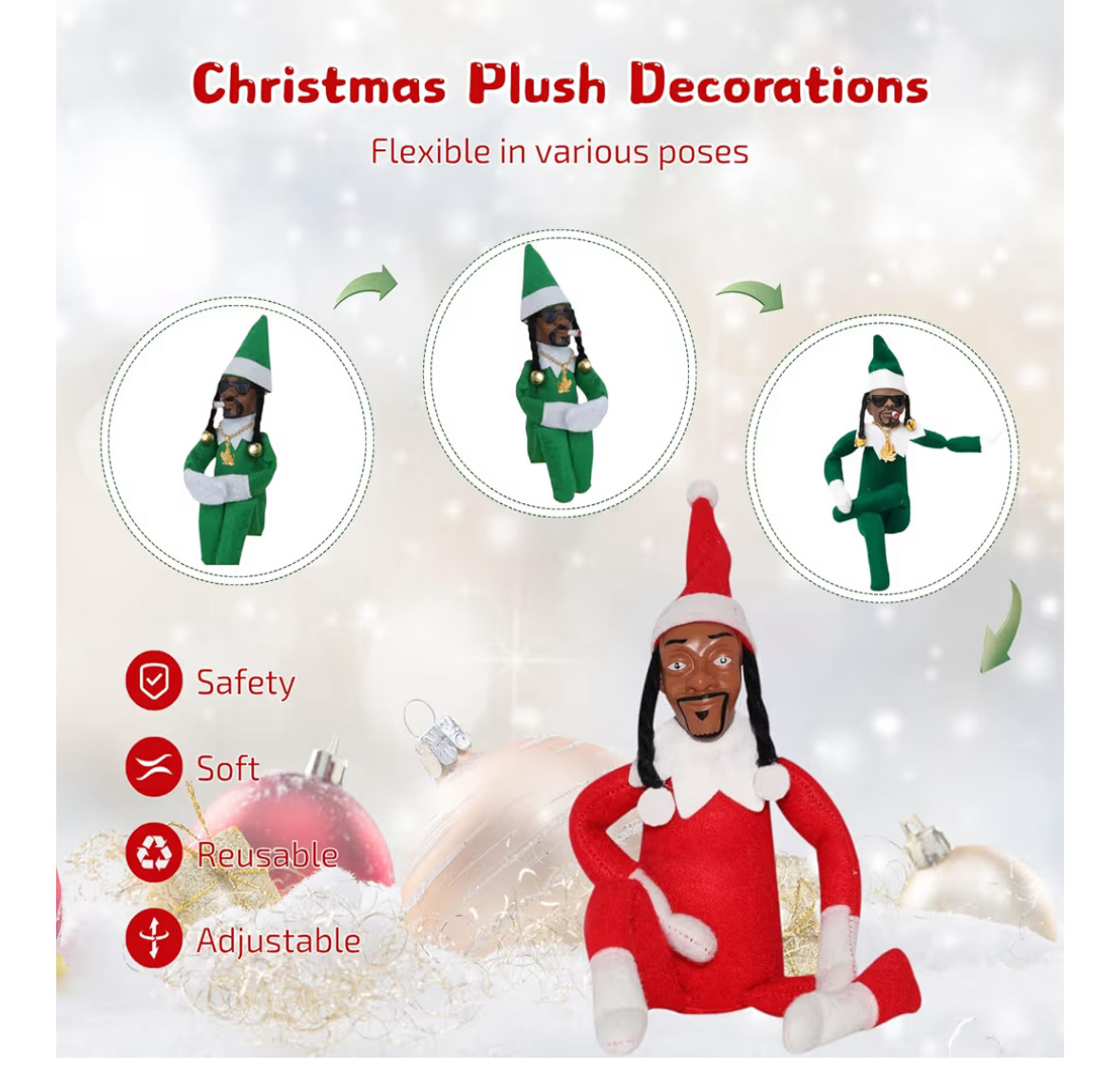 Snoop Dogg Christmas Elf Doll Hip Hop Figure Christmas Plush Doll - Image 2