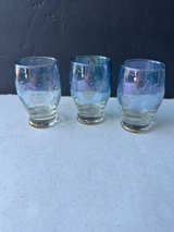 Vintage Blue Iridescent Etched Juice Glasses - Image 1