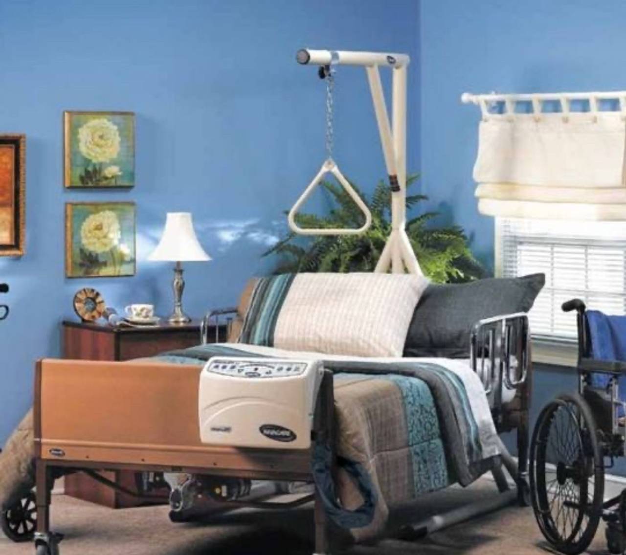 Invacare Full-Electric Homecare Bed with Mattress and Trapeze