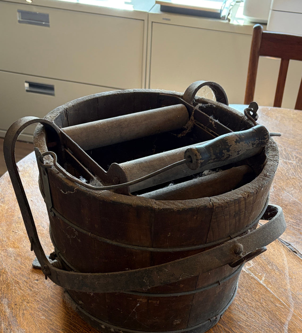 Antique Eagle Wooden Mop Bucket