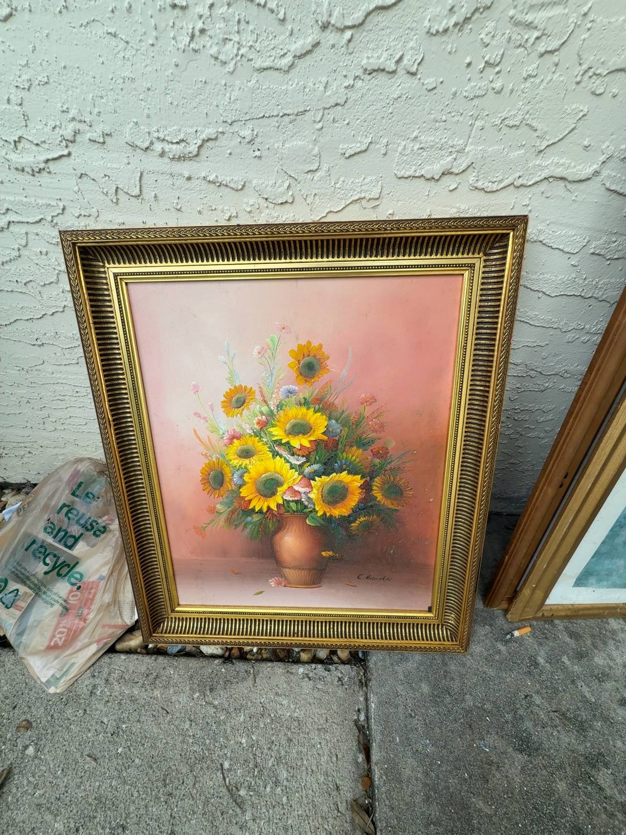 C. Benolt Sunflowers Still Life Oil on Canvas Painting