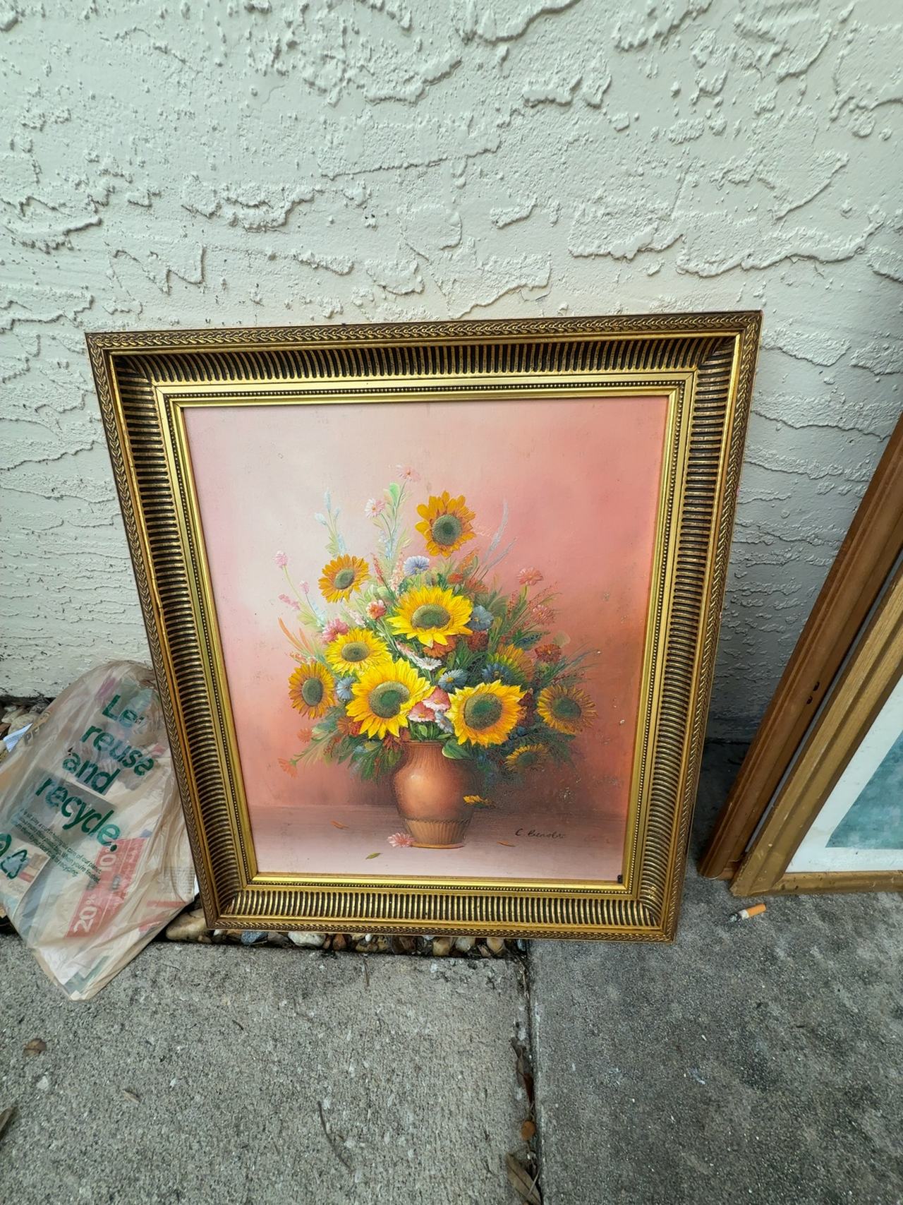 C. Benolt Sunflowers Still Life Oil on Canvas Painting