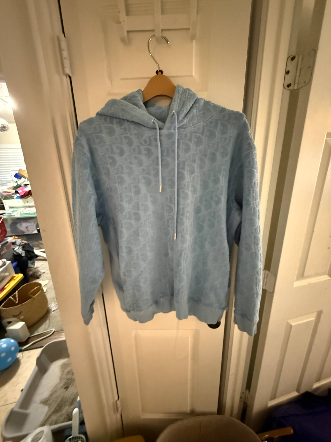 Dior Oblique Terry Cotton Jersey Hoodie Light Blue