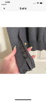Ann Taylor Women's Gray Ribbed Button Cuff Round Neck Long Sleeve Sweater  - Image 3