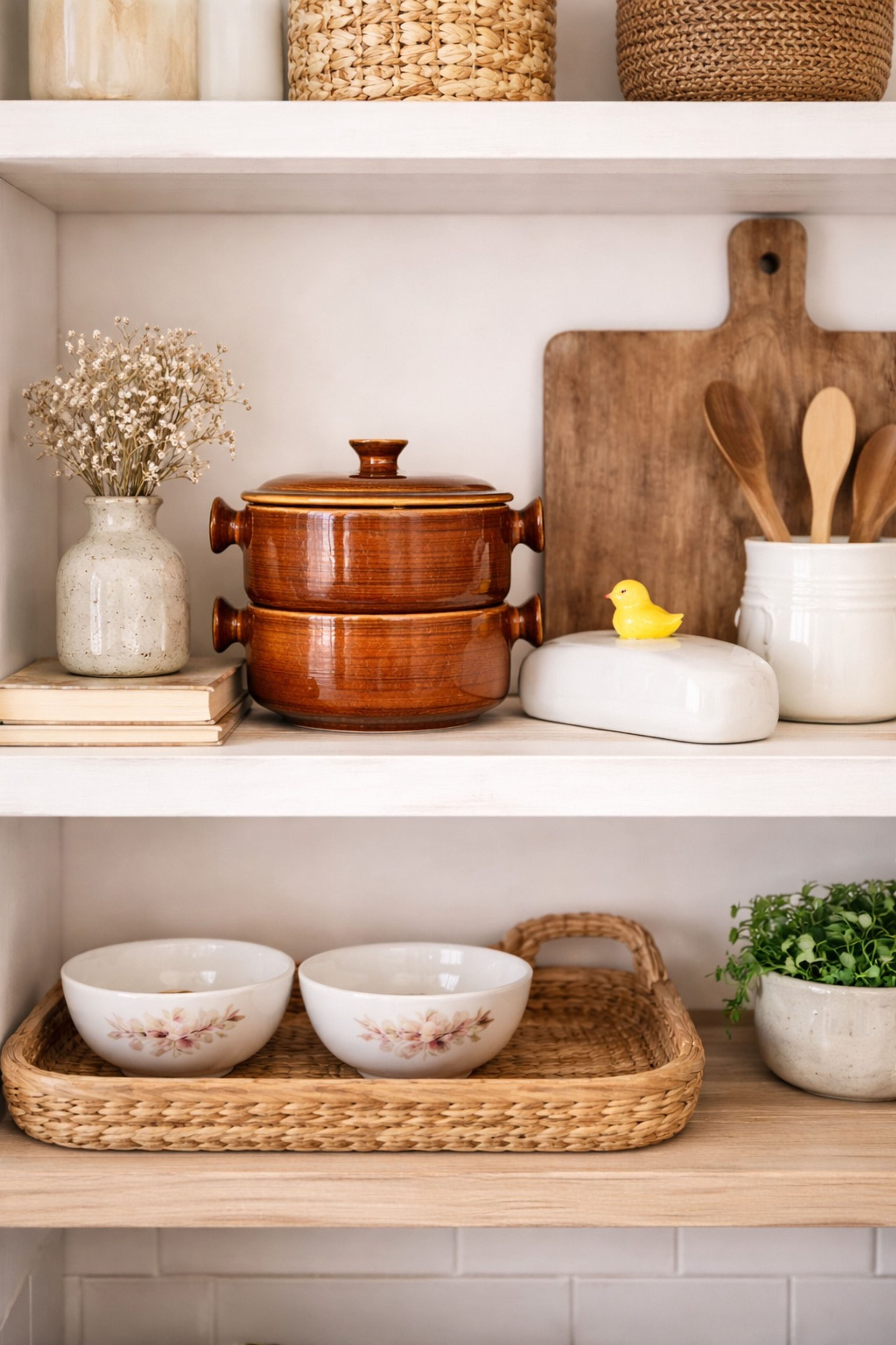 Vintage Brittany Onyx Oven-Proof Stoneware Crocks – Pair (One Decorative)