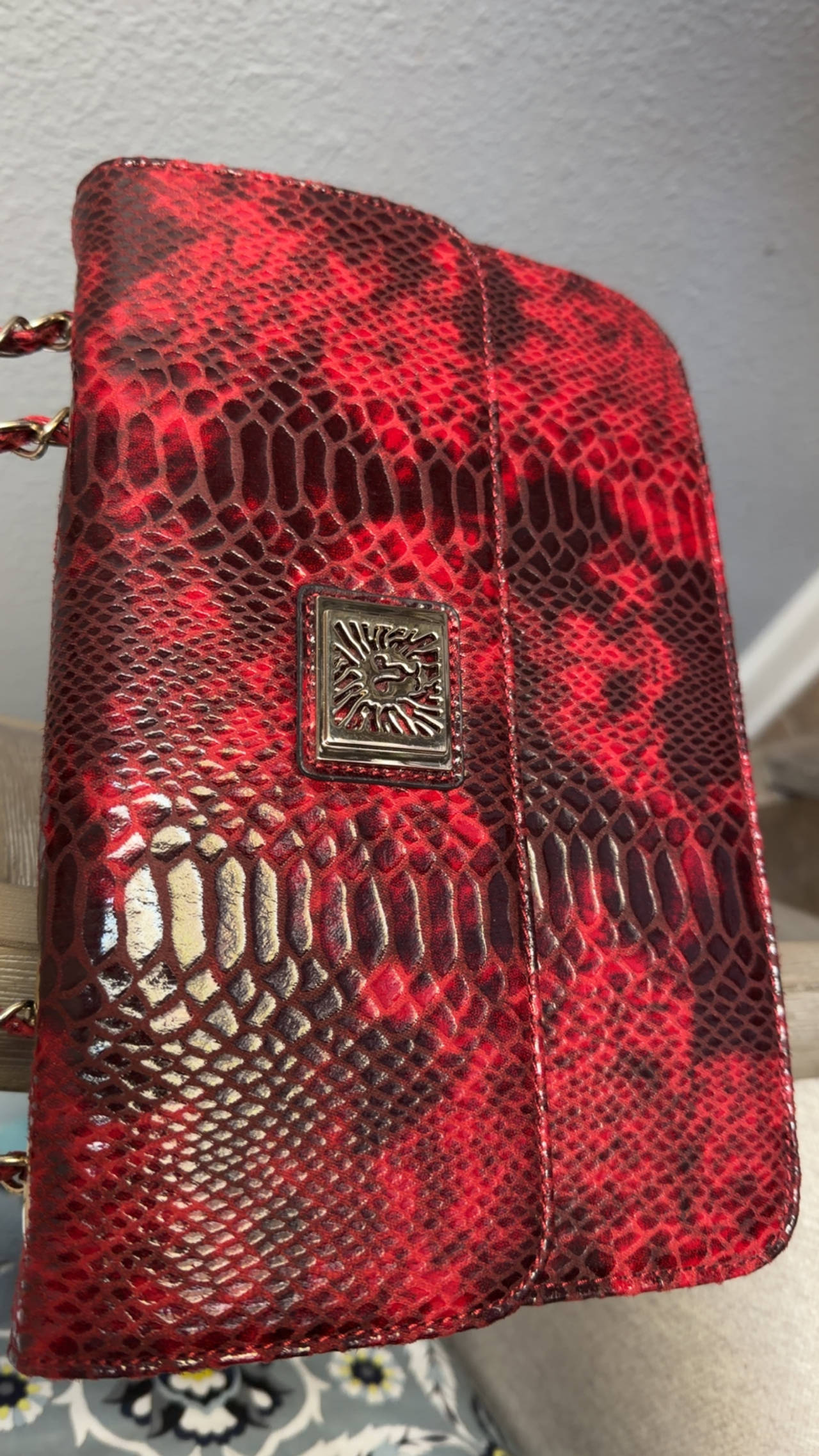 Anne Klein Red Snakeskin Crossbody Bag