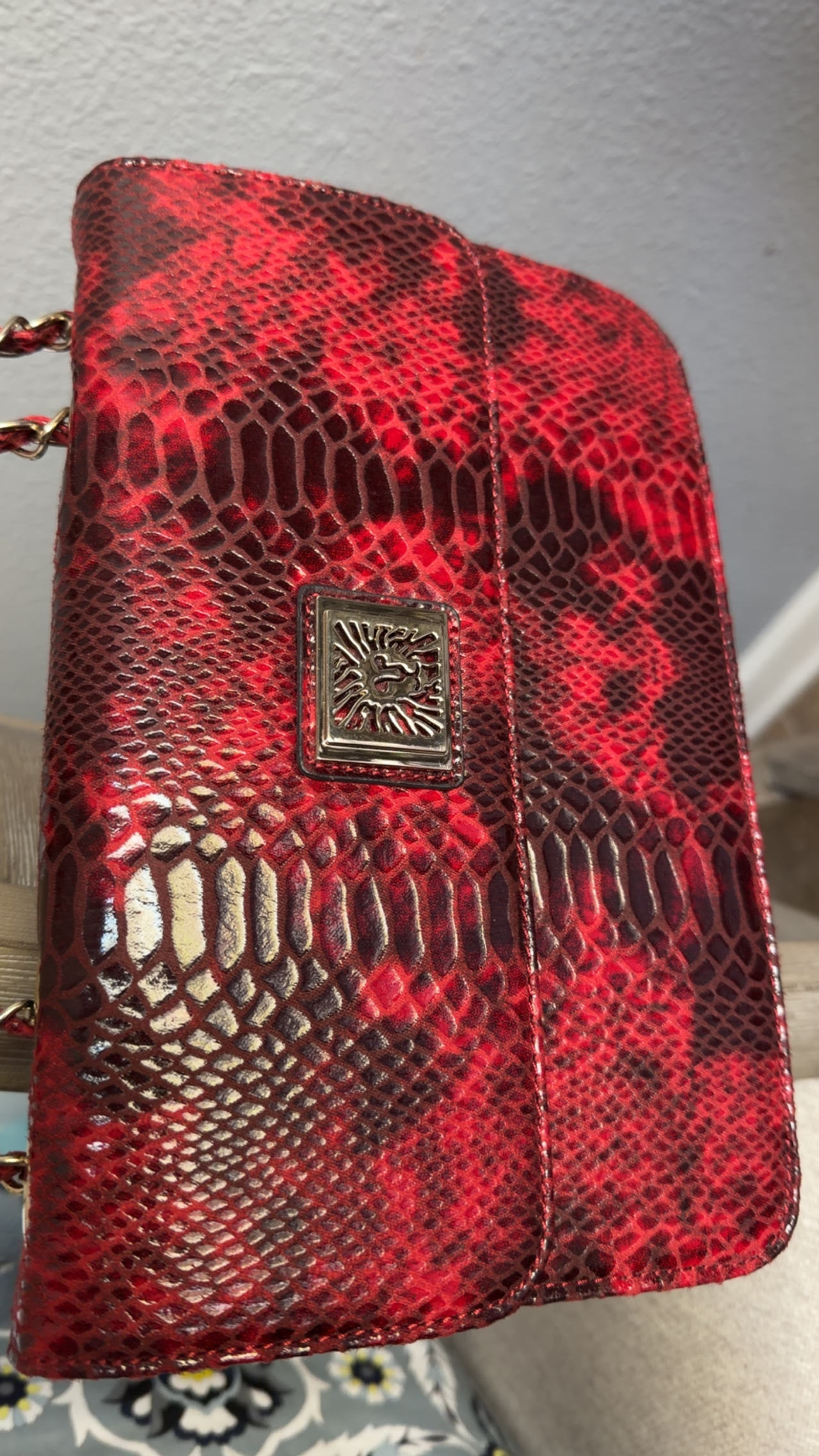Anne Klein Red Snakeskin Crossbody Bag